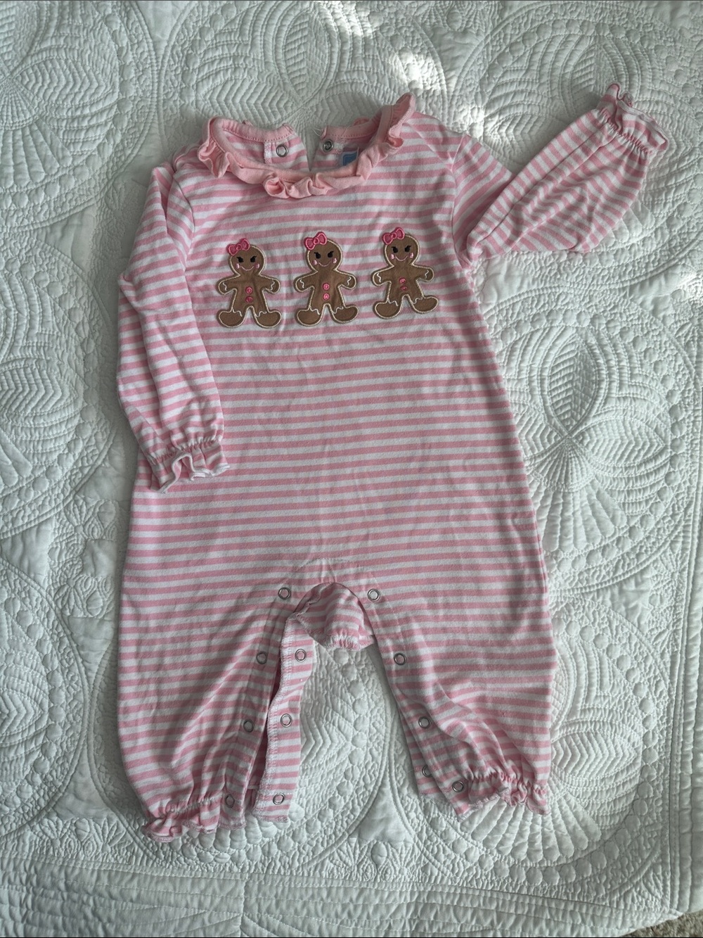 Pink Striped Gingerbread Appliqué Baby One-Piece by Trotter St Kids